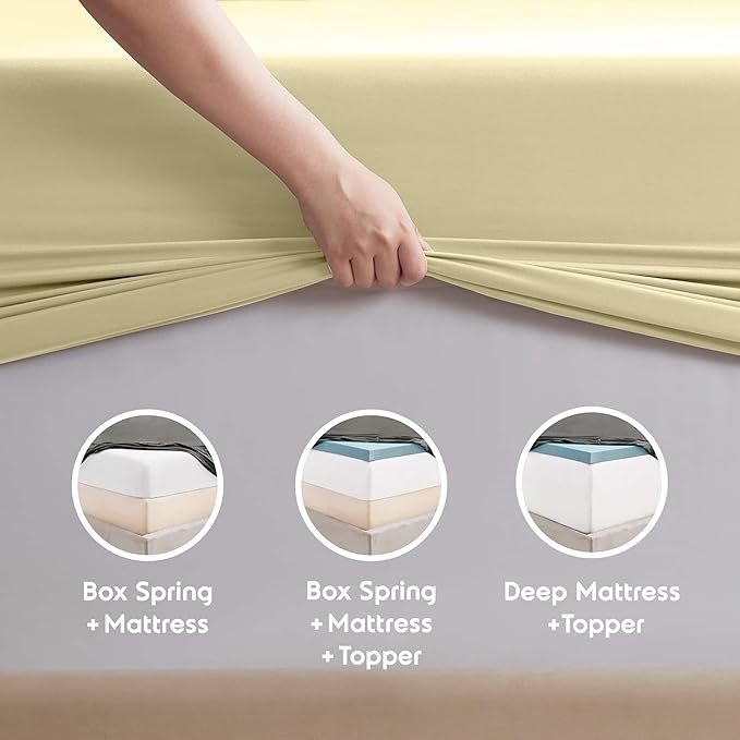 Nestl Split King Sheet Set - 1800 Ultra-Soft Microfiber Bed Sheets - Double Brushed - Deep Pockets - Easy Fit - 5 Piece Set - Bed Sheets & Pillowcases (Split King Size, Vanilla Yellow)