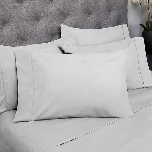 Sweet Home Collection 6 Piece 1500 Supreme Collection Brushed Microfiber Deep Pocket Sheet Set-2 Extra Pillow Cases, Great Value, Rv Short Queen, Silver