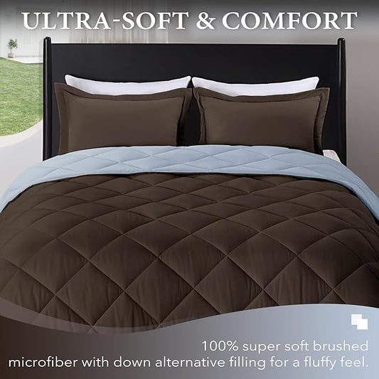 downluxe Twin Comforter Set - Brown and Blue Twin Comforter, Soft Bedding Sets for All Seasons -2 Pieces - 1 Comforter (66"x92") and 1 Pillow Sham(20"x26")
