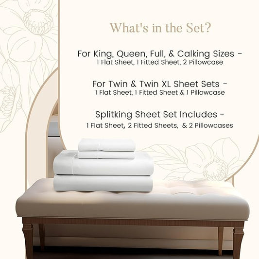 100% Egyptian Cotton Sateen Weave Twin Sheets Set, 800TC Sateen Weave 3PC Twin Bed Sheets, Fully Elasticated 15" Sheet & Pillowcase Sets, Soft & Comfy, No lint, Fade Resistant - Semolina