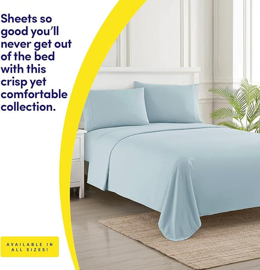 1500 Supreme Collection Twin XL Sheet Sets Light Blue- 3 Piece Bed Sheets and Pillowcase Set for Twin XL Mattress - Extra Soft, Elastic Corner Straps, Deep Pocket Sheets, Twin XL Light Blue