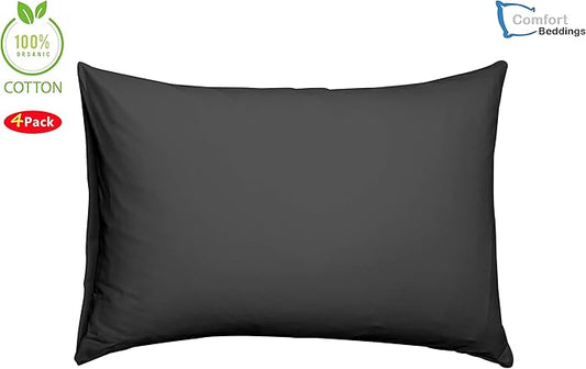 Comfort Beddings Queen Pillowcases Set of 4 – 100% Organic Cotton, 600 Thread Count Sateen, Soft & Comfy Pillow Covers with Envelope Closure, Grey, Queen Size 20 x 30 Inches
