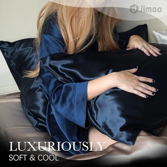 100% Mulberry Silk Pillowcase for Hair and Skin, 22 Momme Pure Natural Silk Pillow Case Both Sided with Zipper, Pillow Cover for Women Mom Men (Navy Blue, Standard 20''ร26'', 1 Pack)