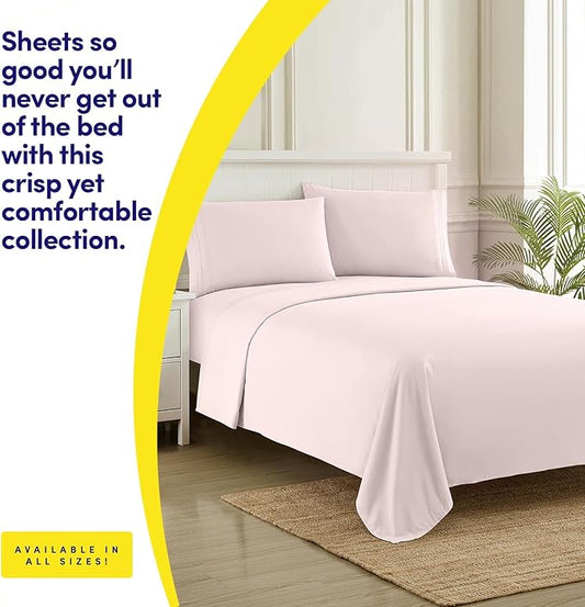 1500 Supreme Collection King Sheet Sets Pale Pink - Luxury Hotel Bed Sheets and Pillowcase Set for King Mattress - Extra Soft, Elastic Corner Straps, Deep Pocket Sheets, King Pale Pink
