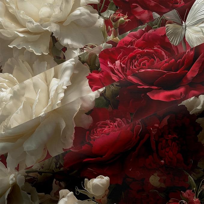 Women Vintage Red and White Rose Comforter Set, Twin Size 2-Piece White Butterfly Comforter Sets for Girls Room Decor, 1 Comforter 68"x 90", 1 Pillowcase, Soft Microfiber All Season