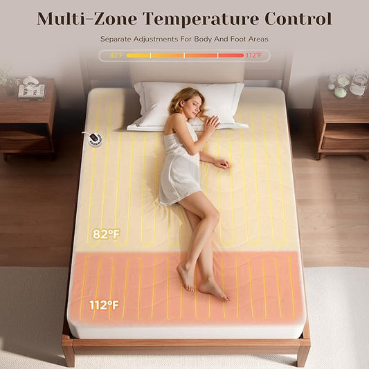 GOTCOZY Multi-Zone Heated Mattress Pad Full Size - Electric Mattress Pad Fit up to 15" with 10 Heat Setting & 12 Hour Auto Off, Independent Body & Feet Heating, Machine Washable(Bleach)