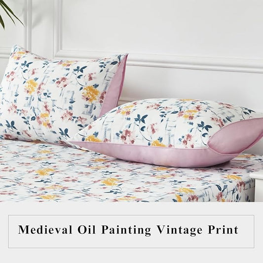 WINLIFE 100% Cotton Pillow Cases Set of 2 Aesthetic Shabby Floral Chic Printed Pillowcase Envelope Closure Pillow Cover, Soft & Breathable (King, 20'' x 36'')