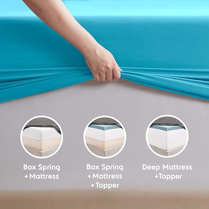 Nestl Full XL Sheet Set - Luxury 1800 Ultra-Soft Microfiber Full Extra Long Bed Sheets - Double Brushed - Deep Pockets - Easy Fit - 4 Piece Set - Bedding Sheets & Pillowcases (Full XL, Bright Blue)