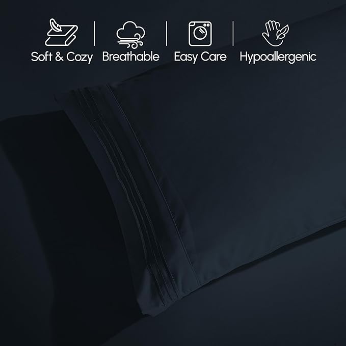 Elegant Comfort Luxurious 1500 Premium Hotel Quality Microfiber 4-Piece Sheet Set, 18-24 Inches Deep - Extra Deep Pocket Sheets - Ultra Soft 4PC Deep Pocket Sheets, Twin/Twin XL, Black
