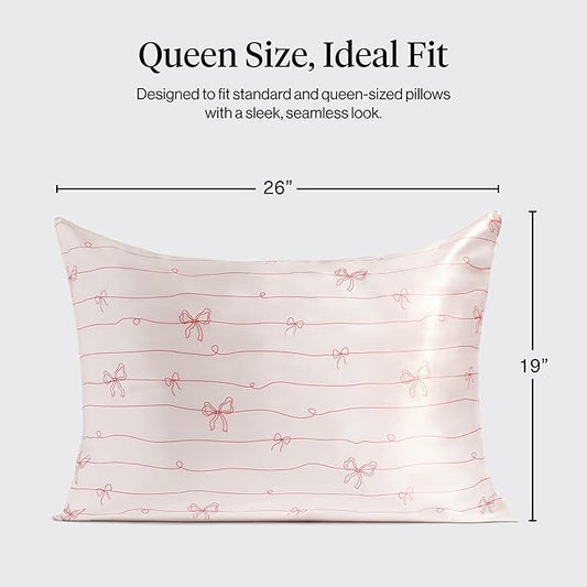 Kitsch Satin Pillowcase with Zipper for Hair & Skin - Softer Than Silk Pillow Cases, Smooth Cooling Satin Pillow Case, Wrinkle-Free Pillow Cases Standard Size (19x26) - Striped Bows