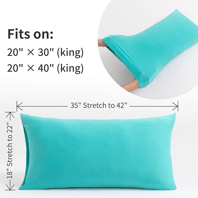 Stretch Pillow Cases King - Jersey Knit & Envelope Closure Pillowcases with Ultra Soft T-Shirt Like Polyester Blend - King Size Set of 2, Aqua