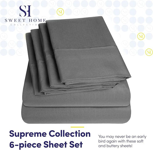 Full Size Bed Sheets - 6 Piece 1500 Supreme Collection Fine Brushed Microfiber Deep Pocket Full Sheet Set Bedding - 2 Extra Pillow Cases, Great Value, Full, Gray