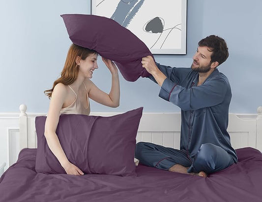 Pillow Cases, King Size Cotton Percale Weave Pillowcases, Pre-Shrunk Breathable and Hypoallergenic Pillowcases, Set of 2 (2 Piece King 20 Inch x 40 Inch, Dark Purple)