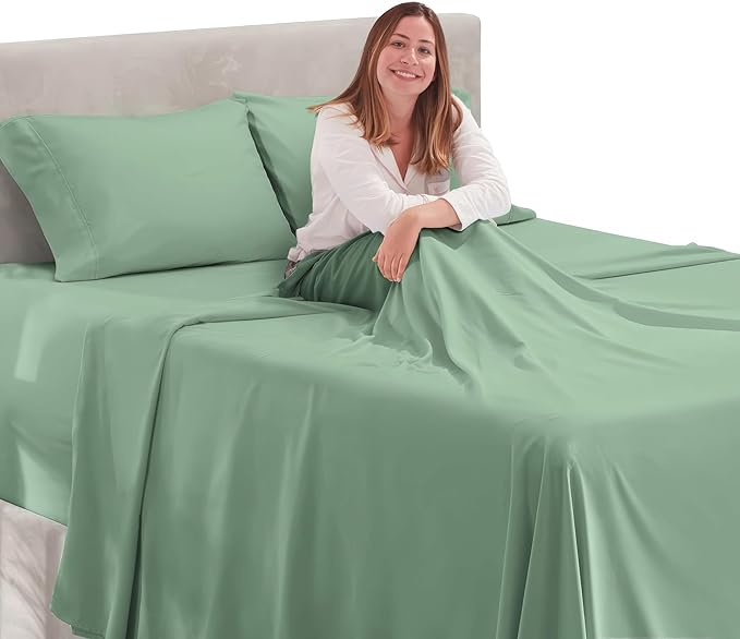 Nestl Full Size Sheet Set, 4 Piece Extra Deep Pocket (18-24 inches), Microfiber, Hotel Luxury, Soft, Breathable, Wrinkle-Free, Easy to Care, Sage Green New