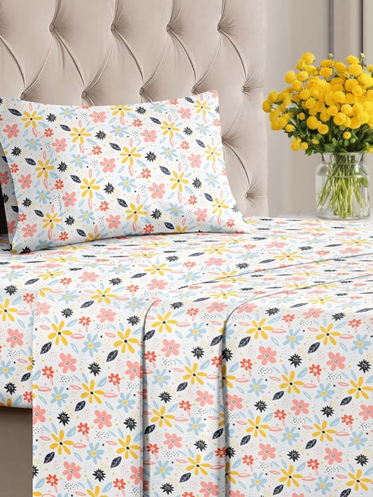 Floral Sheets - Flower Print Bed Sheet Set - 1 Flat, 1 Fitted & 1 Pillowcase w/ Deep Pockets - Comfy, Cozy, Wrinkle & Fade Free - Boho Botanical Bedding - Soft, Breathable & Cooling - Twin XL Size Set