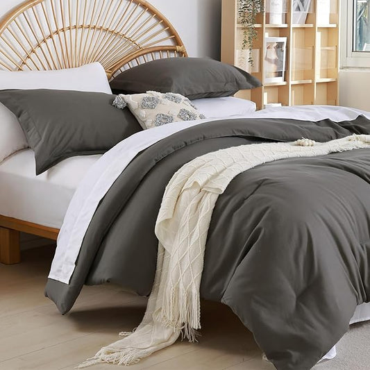 weigelia Dark Grey Comforter Set King Size Grey Comforter with 2 Pillowcases 7 Pieces Gray King Comforter Bedding Set for Women and Men Microfiber Bed Comforter Set Soft All Season