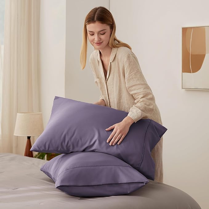 Bedsure Pillow Cases Standard Size Set of 2 - Grayish Purple Brushed Microfiber Pillowcases, Super Soft Pillow Case Covers with Envelope Closure for Kids, Wrinkle, Fade Resistant, 20x26 Inches
