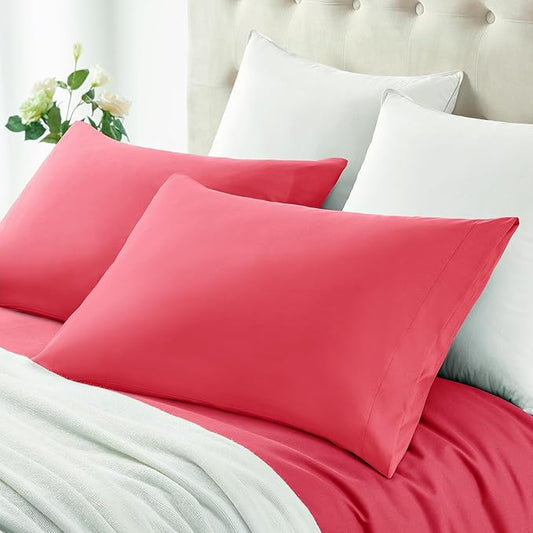 MILVOWOC 2Pcs Brushed Microfiber Queen Pillowcases - 20 x 30 Inch, Hot Pink Pillow Case Set Non Slip Envelope Pillow Cover with Moisture Absorption and Anti-Wrinkle