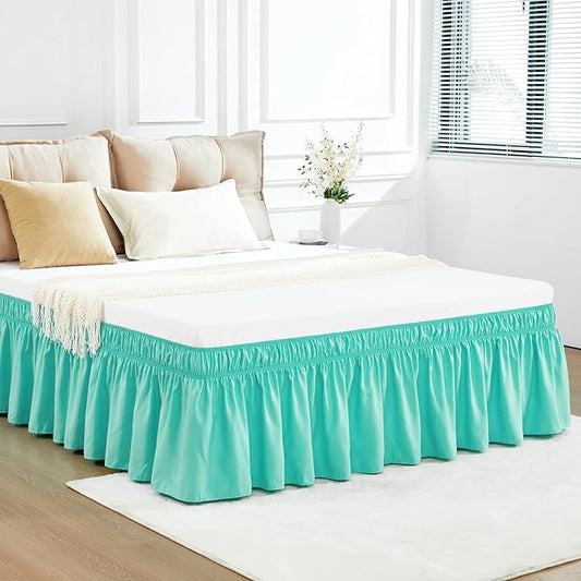 RIMELA Spa Blue Bed Skirt King Size 18 Inch Drop, Elastic Bed Skirting for Bed Base and Frame, Bedding Dust Ruffle Easy to Install, Lightweight Wrap Around Adjustable Bedskirt