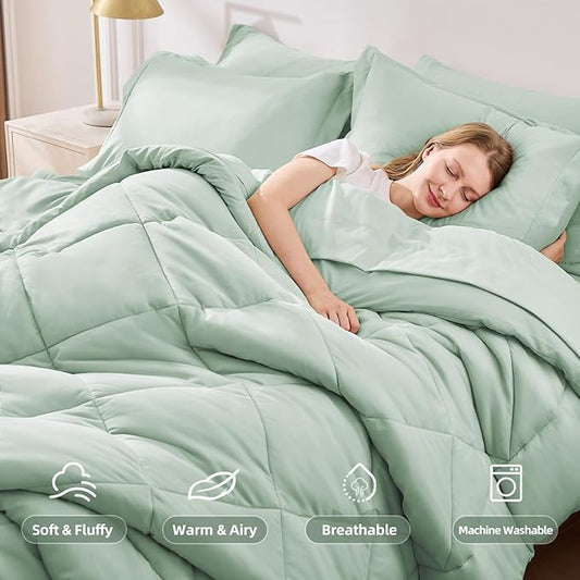 FUANNA 7 Pieces Full Size Comforter Sets, All Season Bedding Sets Full Size, Luxury Soft Bed in a Bag with Comforter, Flat Sheet, Fitted Sheet, Pillowcases & Pillow Shams, Sage Green