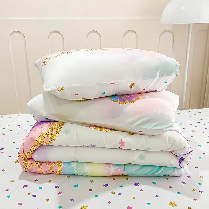 Cokouchyi Twin Size Comforter Set for Girls, 5-Piece Bed in a Bag, 3D Colorful Butterfly Bedding Comforter Sheet Set, Ultra Soft and Fluffy, Pink & Rainbow Color