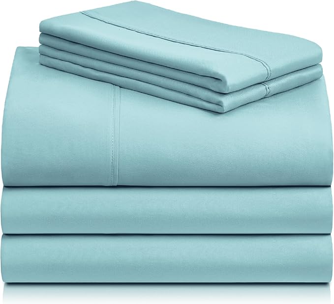 LuxClub 5 PC Split King Sheet Set, Breathable Luxury Bed Sheets, Deep Pockets 18" Eco Friendly Wrinkle Free Cooling Sheets Machine Washable Hotel Bedding Silky Soft - Aqua Split King