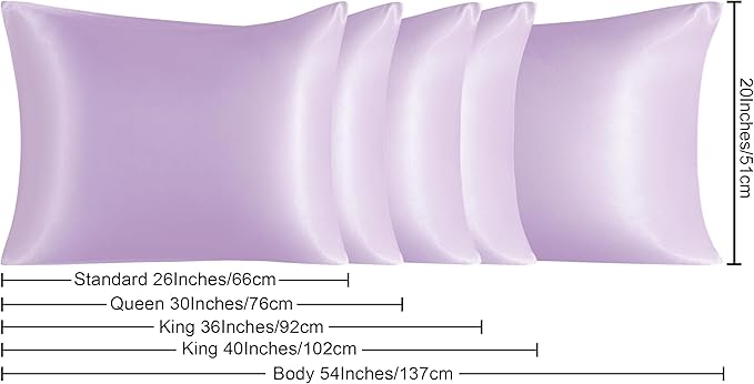 NTBAY Satin Body Pillowcase for Hair and Skin, Luxurious and Silky Pillow case with Envelope Closure, 20x54 Inches, Light Purple