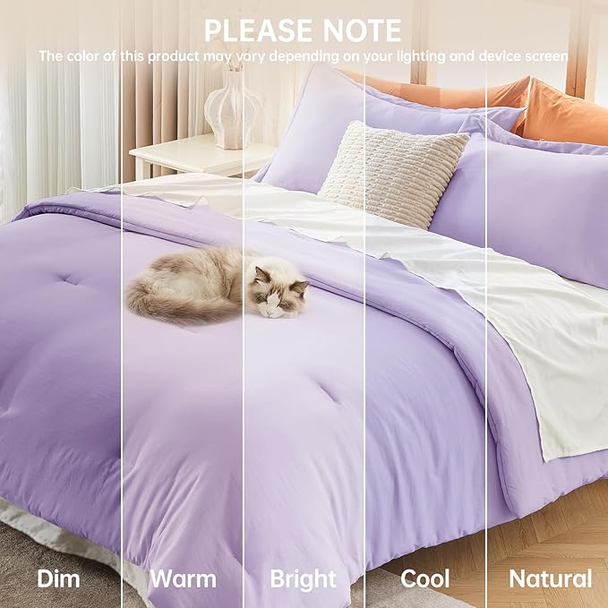 MUXHOMO Full Comforter Sets, All Season Ultra Soft Down Alternative Bedding - 3 Piece Lightweight Bed Set Includes 1 Comforter (82"x86") and 2 Pillow Shams (20"x26"), Crystal Purple
