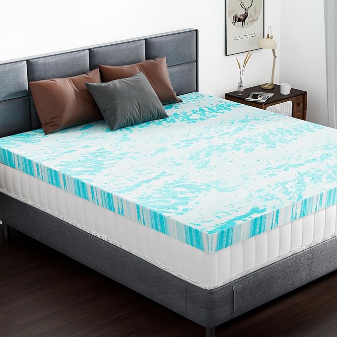 DUMOS Mattress Toppers Memory Foam California King, 4 Inch Thick Bed Topper Pad Cooling Gel Infused Soft Comfy Breathable for Sleeper Sofa Couch RV Camper, CertiPUR-US Certified, Blue