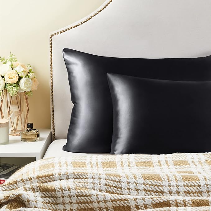 BEDELITE Satin Pillowcase with Zipper 4 Pack, Dark Grey Pillow Cases Queen Size, Super Soft and Cooling Similar to Silk Pillow Cases, Gift for Women Men(20x30 Inches)