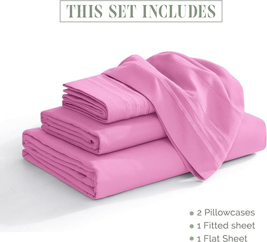 Elegant Comfort Luxurious 1500 Premium Hotel Quality Microfiber 4-Piece Sheet Set, 18-24 Inches Deep - Extra Deep Pocket Sheets - Ultra Soft 4PC Deep Pocket Sheets, Twin/Twin XL, Light Pink