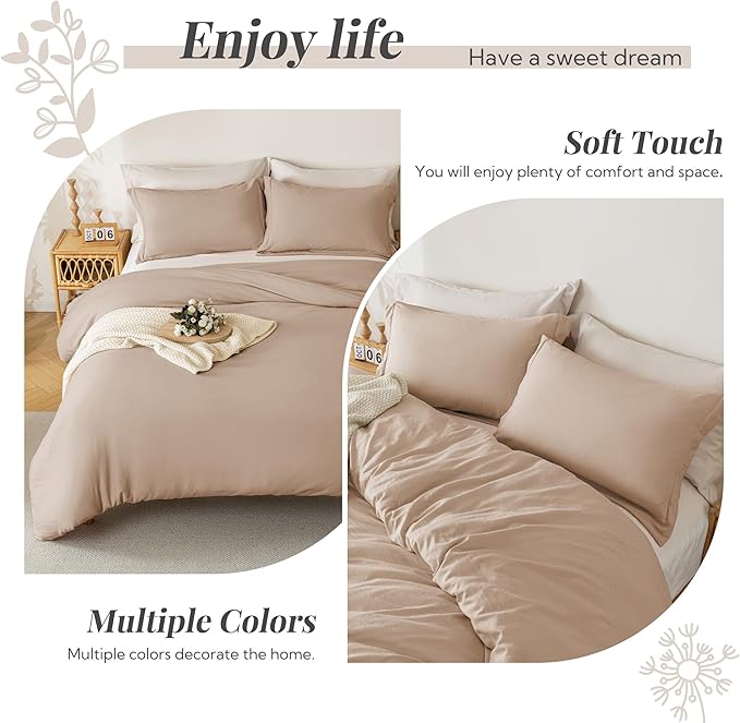 MILDLY Super Soft Duvet Cover - 100% Microfiber Polyester Rugby Tan Comforter Cover Set 3 Pieces with Zipper Closure & Corner Ties (No Comforter)