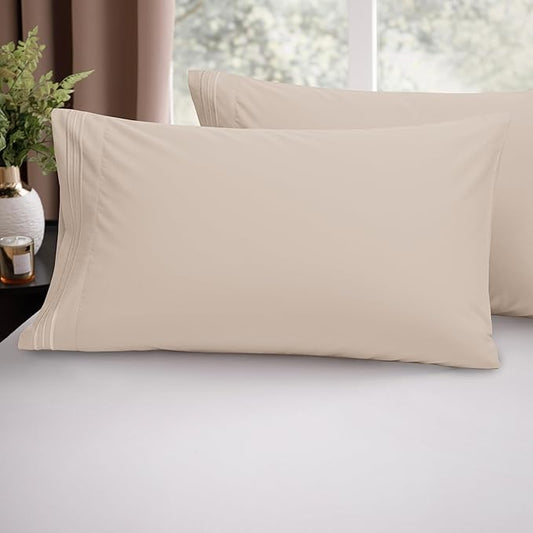 Elegant Comfort Luxury Ultra-Soft 2-Piece Pillowcase Set - 1500 Premium Hotel Quality Microfiber Double Brushed - Wrinkle Resistant, Standard/Queen, Cream/Tan