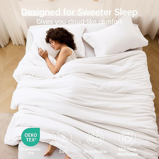 MUXHOMO Queen Comforter Set, All Season Ultra Soft Down Alternative Bedding - 3 Piece Lightweight Bed Set Includes 1 Comforter (90"x90") and 2 Pillow Shams (20"x26"), Wihte