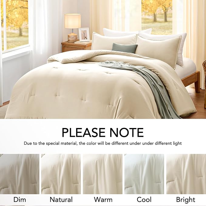 King Comforter Set Cream,3PCS Soft Lightweight Breathable Bedding Comforter for All Season, King Size(104''×90'' Comforter & 2 Pillowcases)