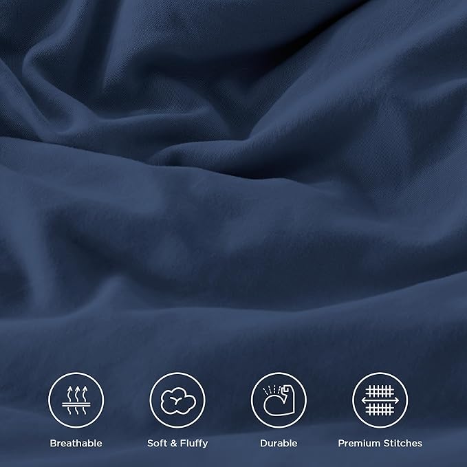 Andency Navy Blue Twin Size Comforter Set (66x90Inch), 2 Pieces Fluffy Shabby Chic Ruffle Bedding Comforter Sets, All Season Soft Lightweight Polyester Bedding Set for Kids, College Dorm