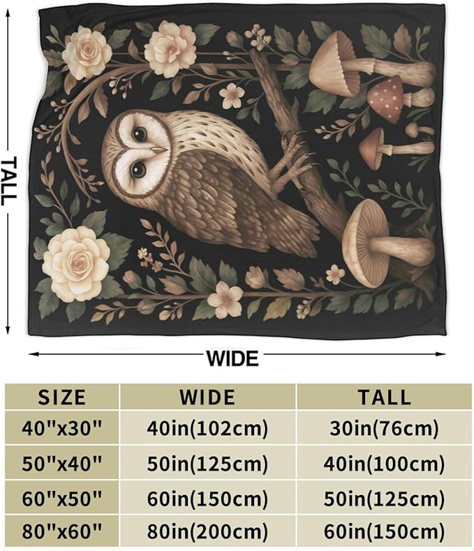 Gothic Owl Blanket Super Soft Warm Fluffy Fleece Flannel Animal Throw Blanket Cozy Fuzzy Plush Stuff Bedding Blankets Gifts for Women Kids Boys Girls Adults 50"X40"