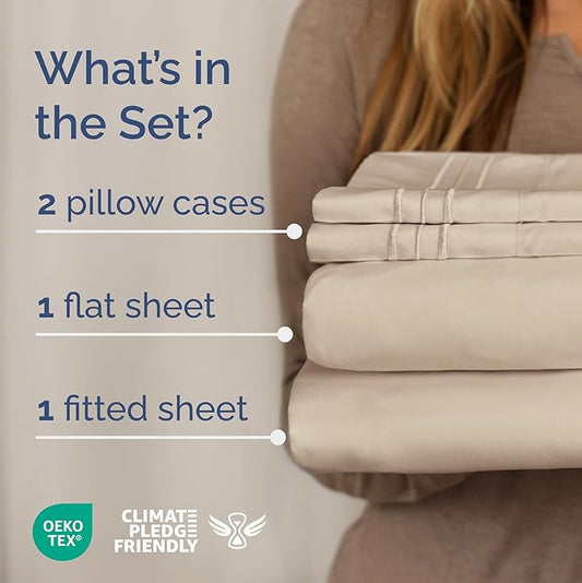 Full XL Bed Sheet - 4 Piece Full XL Bed Sheets Set - Soft, Breathable & Cooling - Hotel Luxury Bedding for Women, Men, Kids, Teens, Boys & Girls - Deep Pockets, Comfy, Fade and Wrinkle Free - Wheat