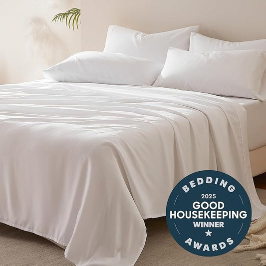 SLEEP ZONE Queen Sheet Set-4 Pieces Soft Queen Size Sheets Breathable & Cooling Bed Sheets Set, Easy Care Includes 1 Fitted Sheet, 1 Flat Sheet and 2 Pillowcases, Deep Pocket 16" (White, Queen)