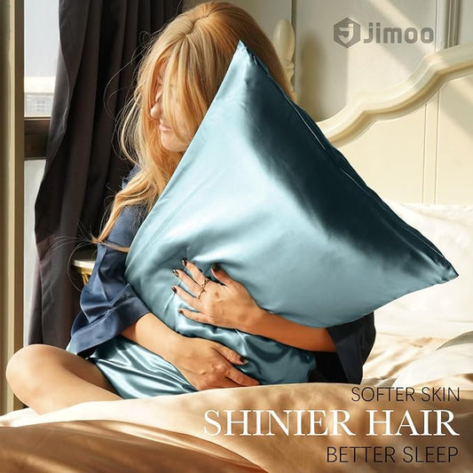 100% Mulberry Silk Pillowcase for Hair and Skin, 22 Momme Pure Natural Silk Pillow Case Both Sided with Zipper, Pillow Cover for Women Mom Men (Airy Blue, King 20''ร36'', 1 Pack)