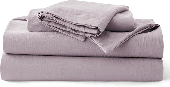 Bedsure 100% Washed Cotton Duvet Cover King Size - Lavender Minimalist Bedding Set Linen Like - PureWoven Plain Simple & Soft Comforter Cover for All Seasons (Lavender, King, 104"x90")