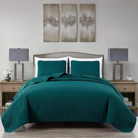 Chezmoi Collection Austin 3-piece Oversized Bedspread Coverlet Set (Queen, Teal) | Oversized, Lightweight, Fade Resistant