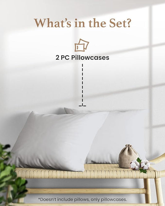 1000 TC Light Gray King Pillowcases Set of 2 100% Egyptian Cotton Pillow Cases with Long Staple Cotton & Sateen Weave, Silky Soft Hotel - Like Bed Pillow Covers for Comfy Sleeping, Snug Fit