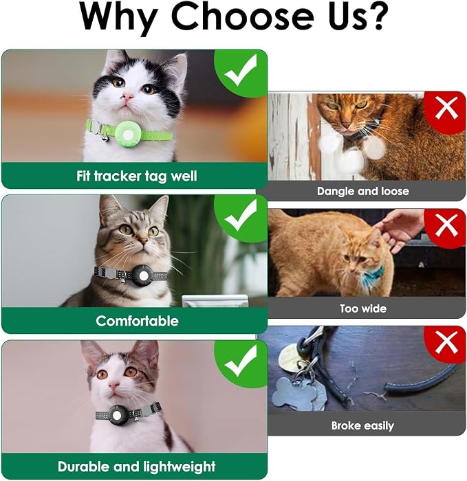 Cat Tracker,GPS Tracker, Compatible with Apple Find My App(Only iOS),Cat Tracker Collar with Bell and Safety Elastic Buckle,No Monthly Fee,Territory & Location History,Smart Alerts,Green