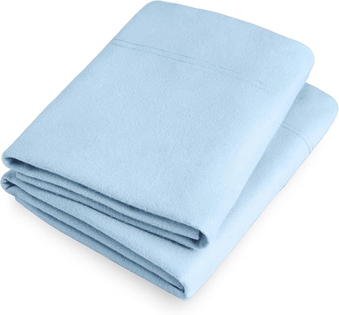 Bare Home Flannel Standard Pillowcases Set of 2-100% Cotton - Velvety Soft & Cozy - Double Brushed Heavyweight Flannel Pillowcases (Standard Pillowcase Set of 2, Light Blue)