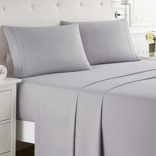 Clara Clark Queen Sheets Set, Deep Pocket Bed Sheets - 4 Piece Queen Size Sheets, Extra Soft Bedding Sheets & Pillowcases, Queen Gray Lavender