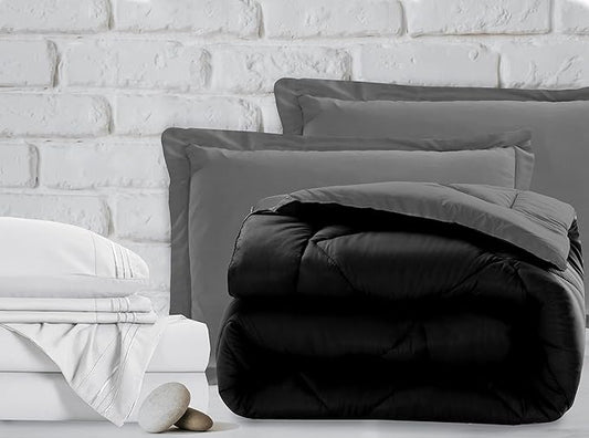 Elegant Comfort 7-Piece Bed-in-a-Bag Comforter & Sheet Set- Luxurious 1500 Thread Count 7-Piece Cali King Size Bed-in-a-Bag, Cozy Bed Sheets and Comforter Set, Wrinkle and Stain Resistant, Black/Gray