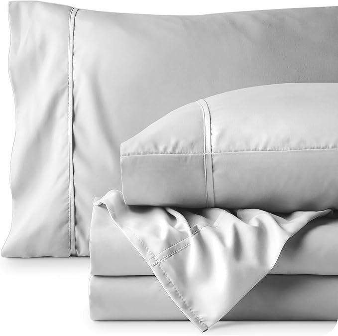 Bare Home Twin Sheet Set - 1800 Ultra-Soft Microfiber Twin Bed Sheets - Double Brushed - Deep Pockets - Easy Fit - 3 Piece Set - Bedding Sheets & Pillowcases (Twin, Cloud Grey)