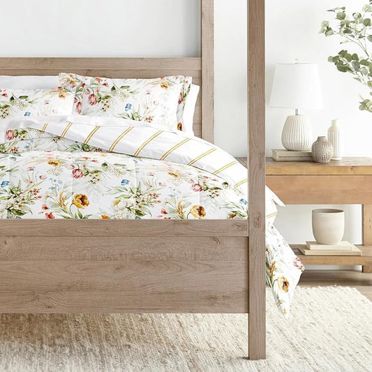 LINENS & HUTCH Comforter Set Patterned Microfiber All Season Down-Alternative Ultra Soft Bedding in Chintz Floral Stripe - Twin/TwinXL Chintz Floral Stripe Clay