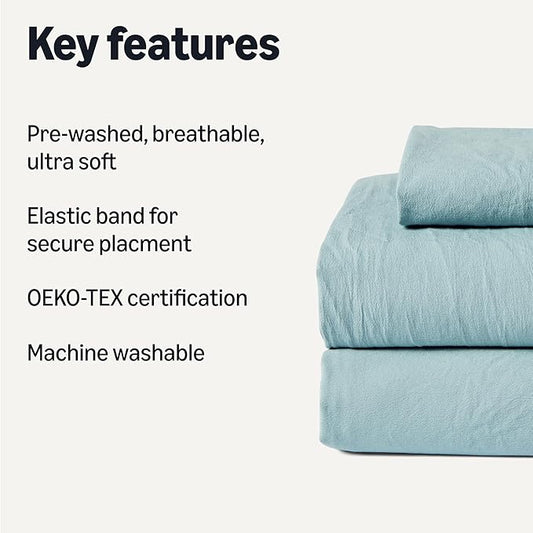 Amazon Basics Twin Bed Sheet, 3-Piece Bedding Set, Double Brushed Microfiber, Ultra Soft, Easy Care, Blue